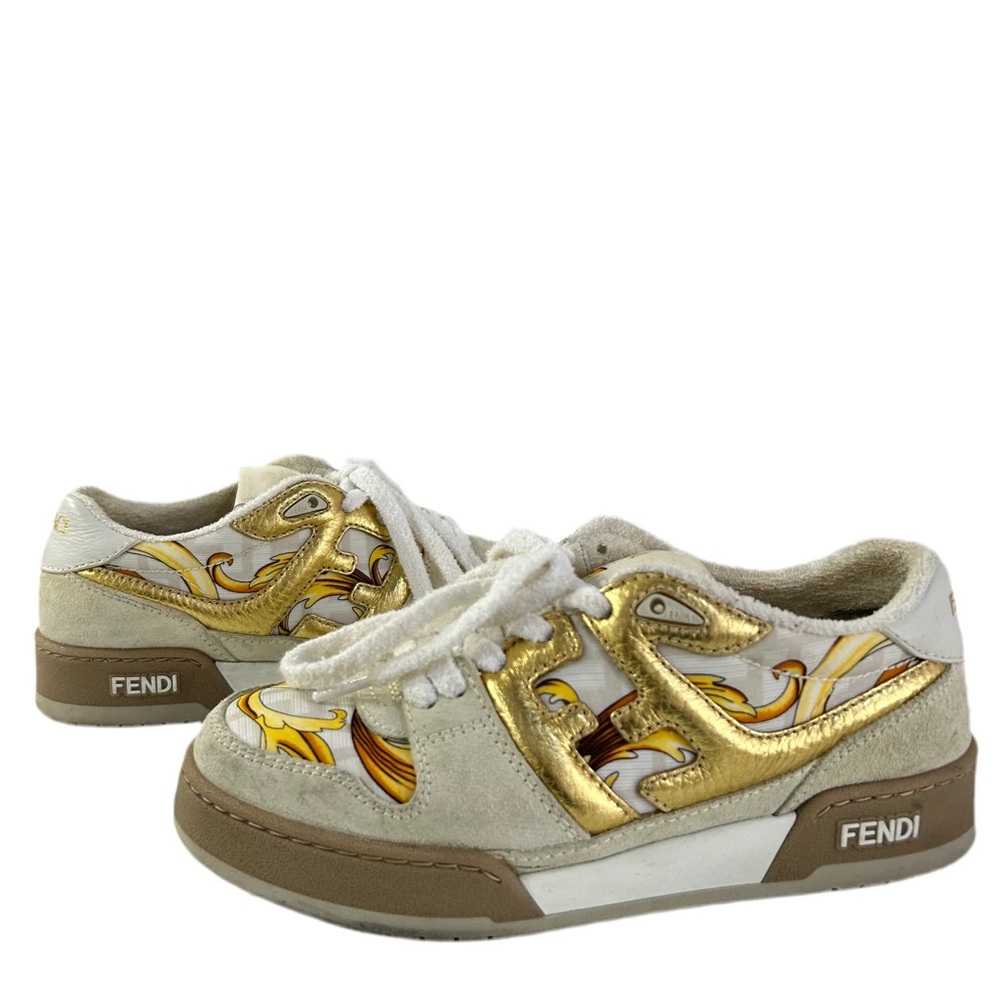 Fendace Fendi X Versace Gold and White Sneakers 36